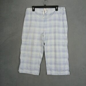 Spirit Clothing‎ Capri Pants Mens Medium Blue Checkered Elastic Waist Side Slit